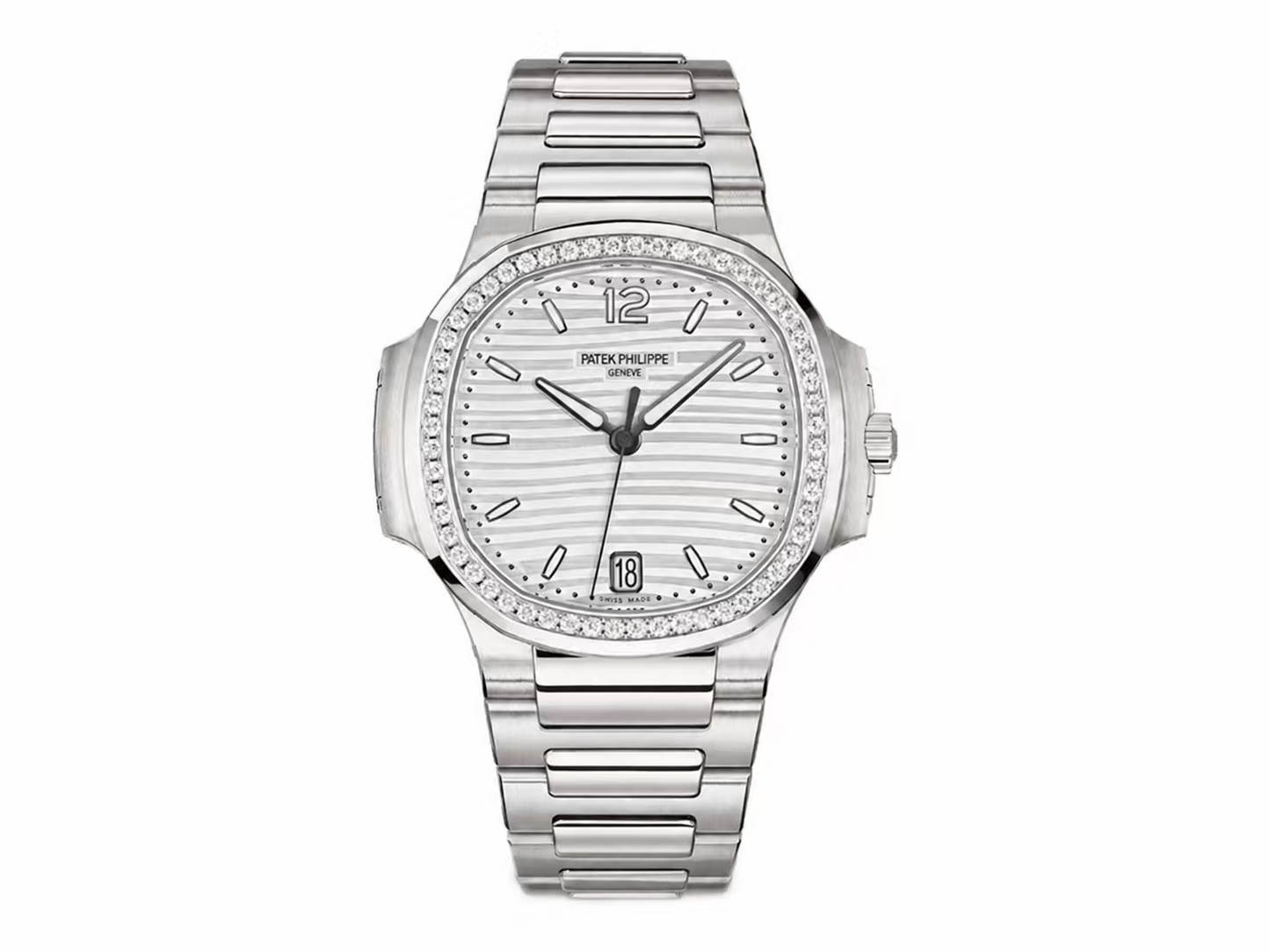 Patek Philippe Nautilus 7118 Ladies 1:1 Best Edition White Dial Diamonds Bezel on SS Bracelet A324 Super Clone