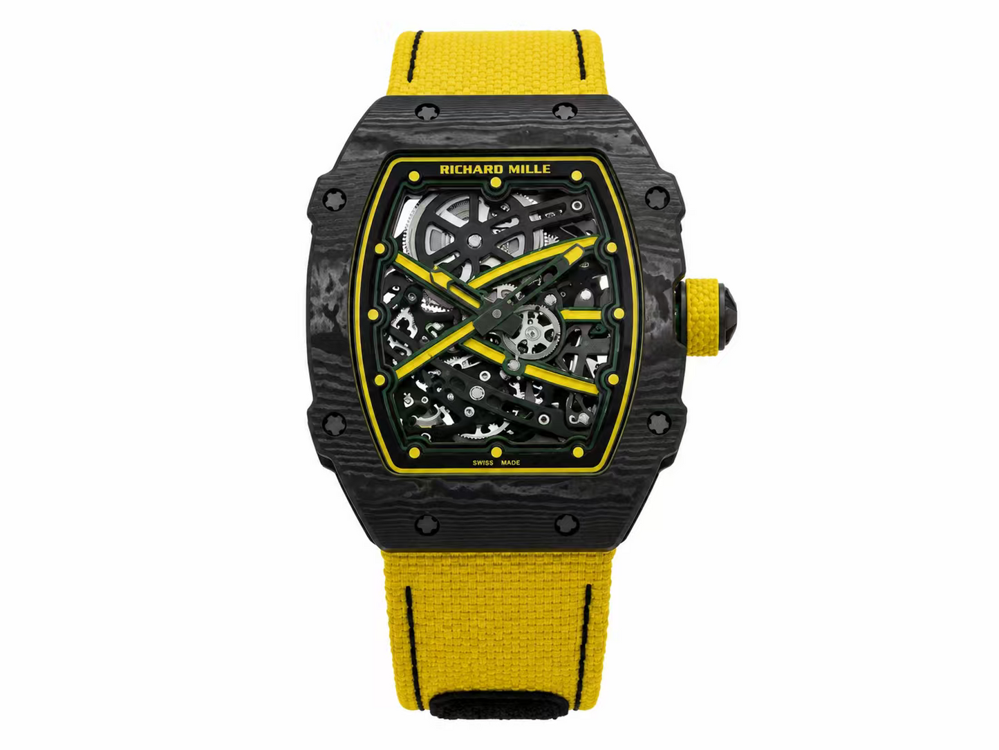Richard Mille RM67-02 Black NTPT 1:1 Best Edition Skeleton Dial on yellow Nylon Strap CRMA7 Skeleton Movement