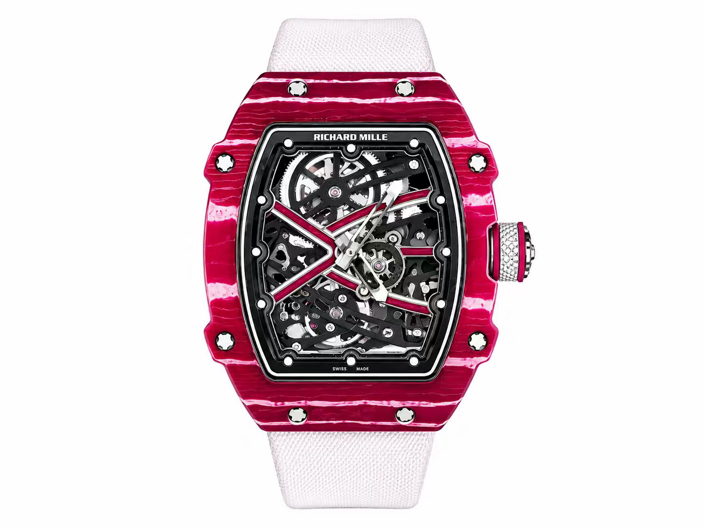 Richard Mille RM67-02 Wine red NTPT 1:1 Best Edition Skeleton Dial on white Nylon Strap CRMA7 Skeleton Movement