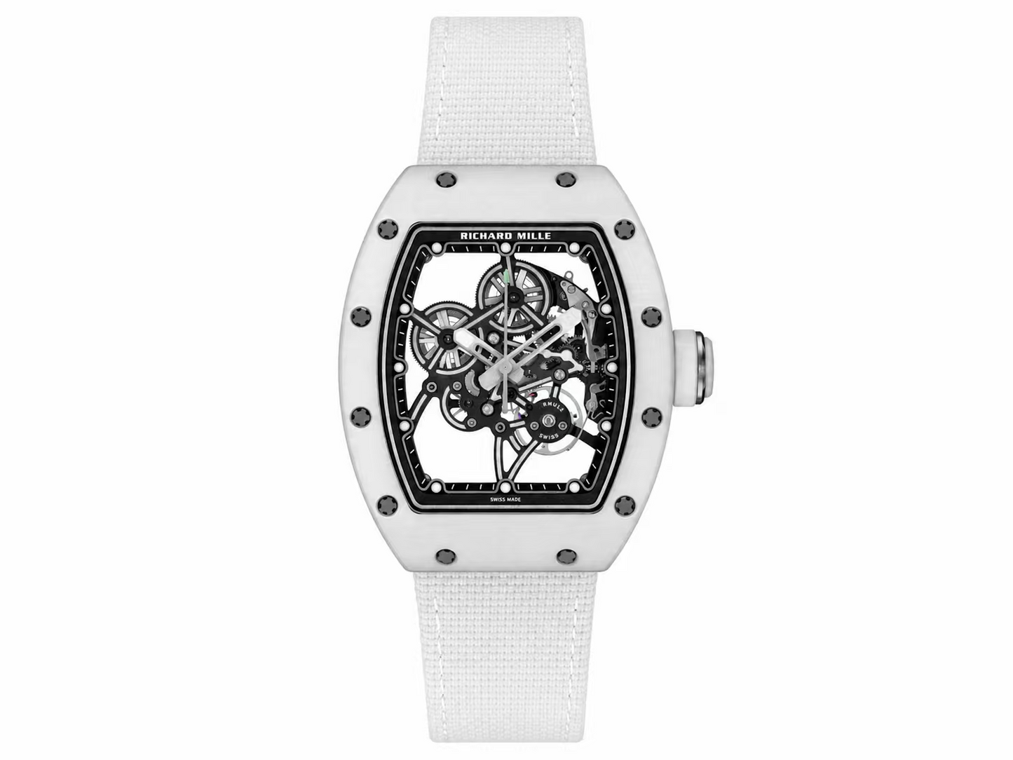 Richard Mille RM55-01 White Carbon TPT 1:1 Best Edition on white Nylon Strap RMUL4 Super Clone