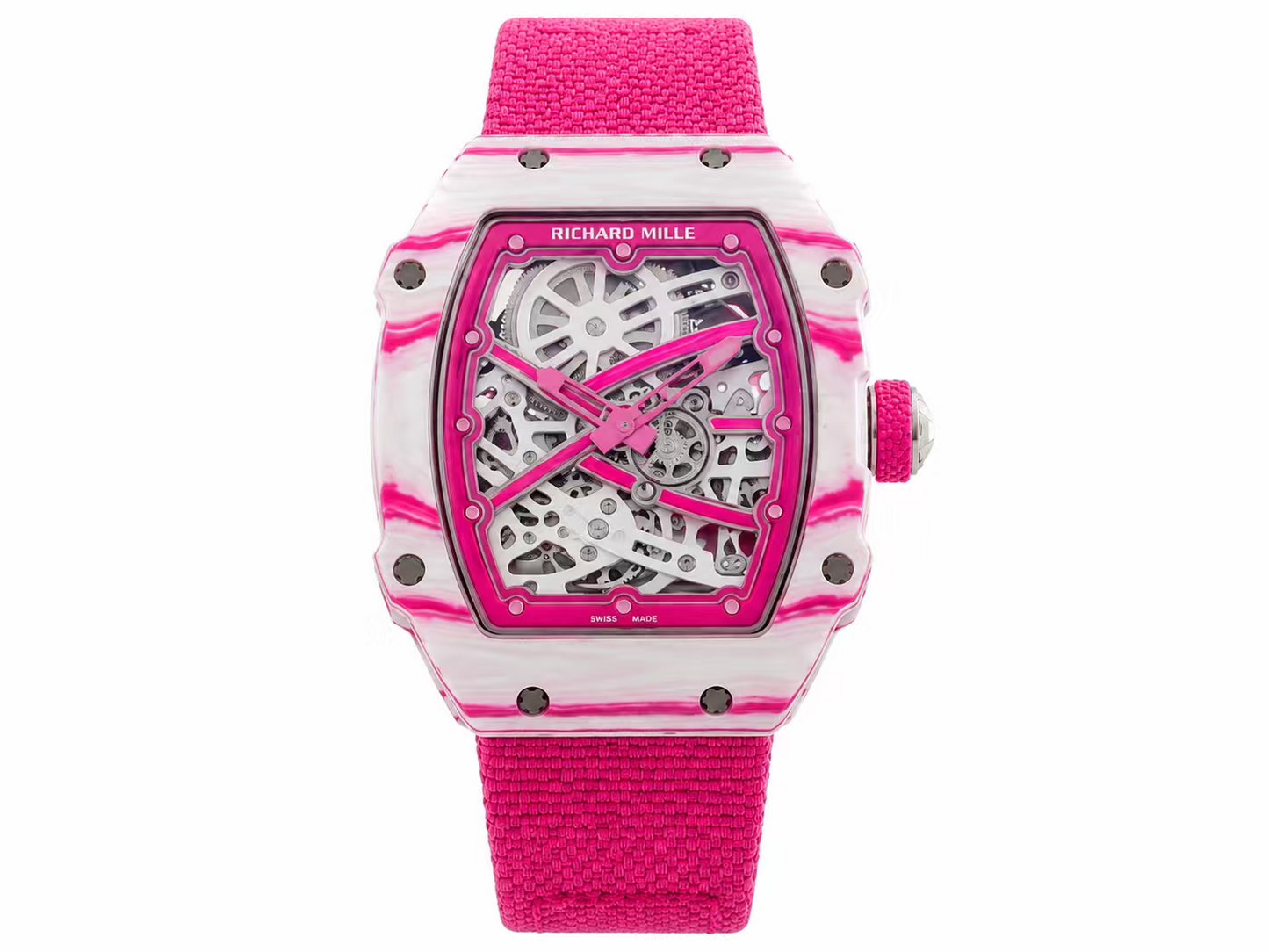Richard Mille RM67-02 White NTPT 1:1 Best Edition Skeleton Dial on pink Nylon Strap CRMA7 Skeleton Movement