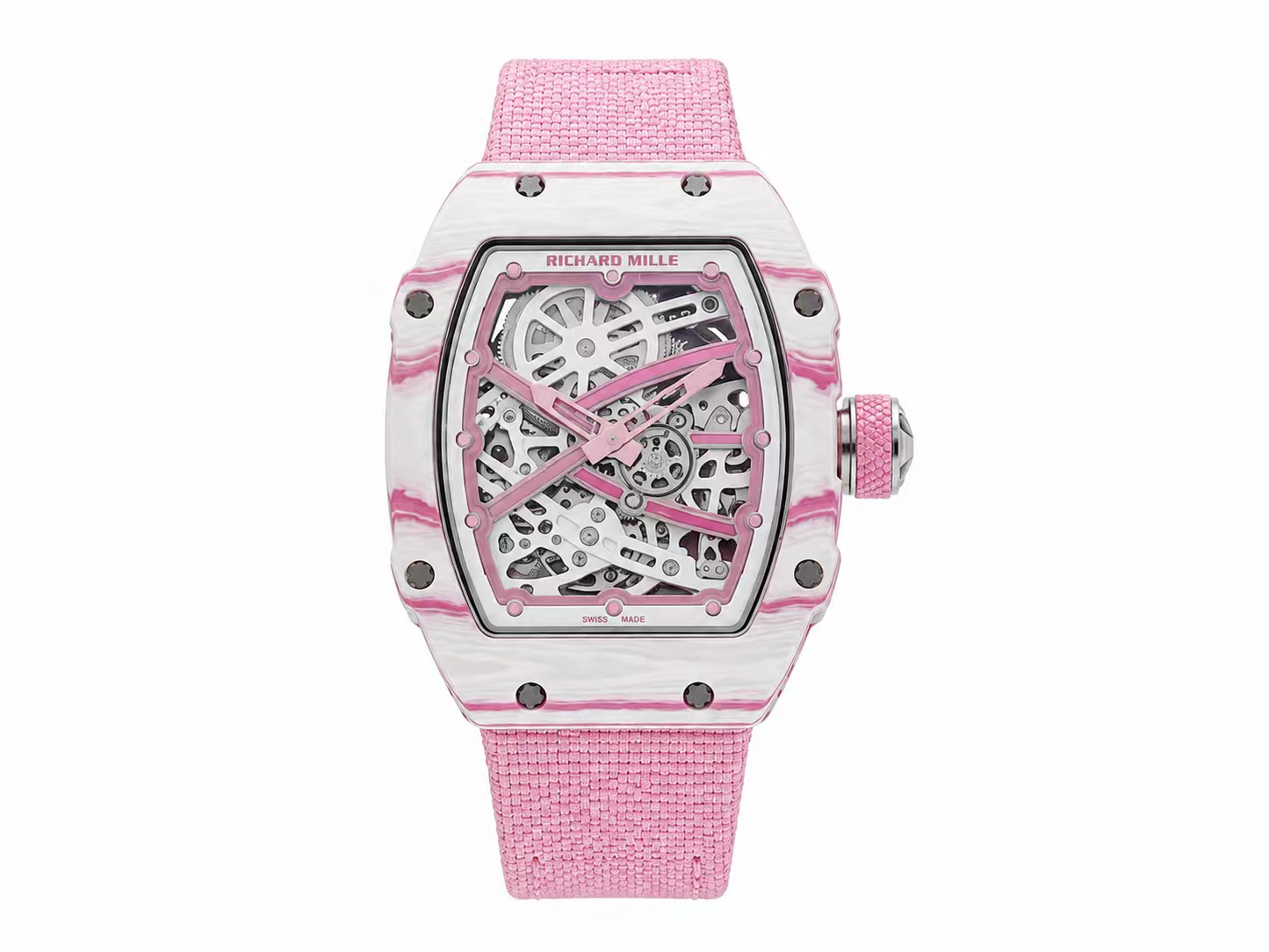 Richard Mille RM67-02 White NTPT 1:1 Best Edition Skeleton Dial on pink Nylon Strap CRMA7 Skeleton Movement