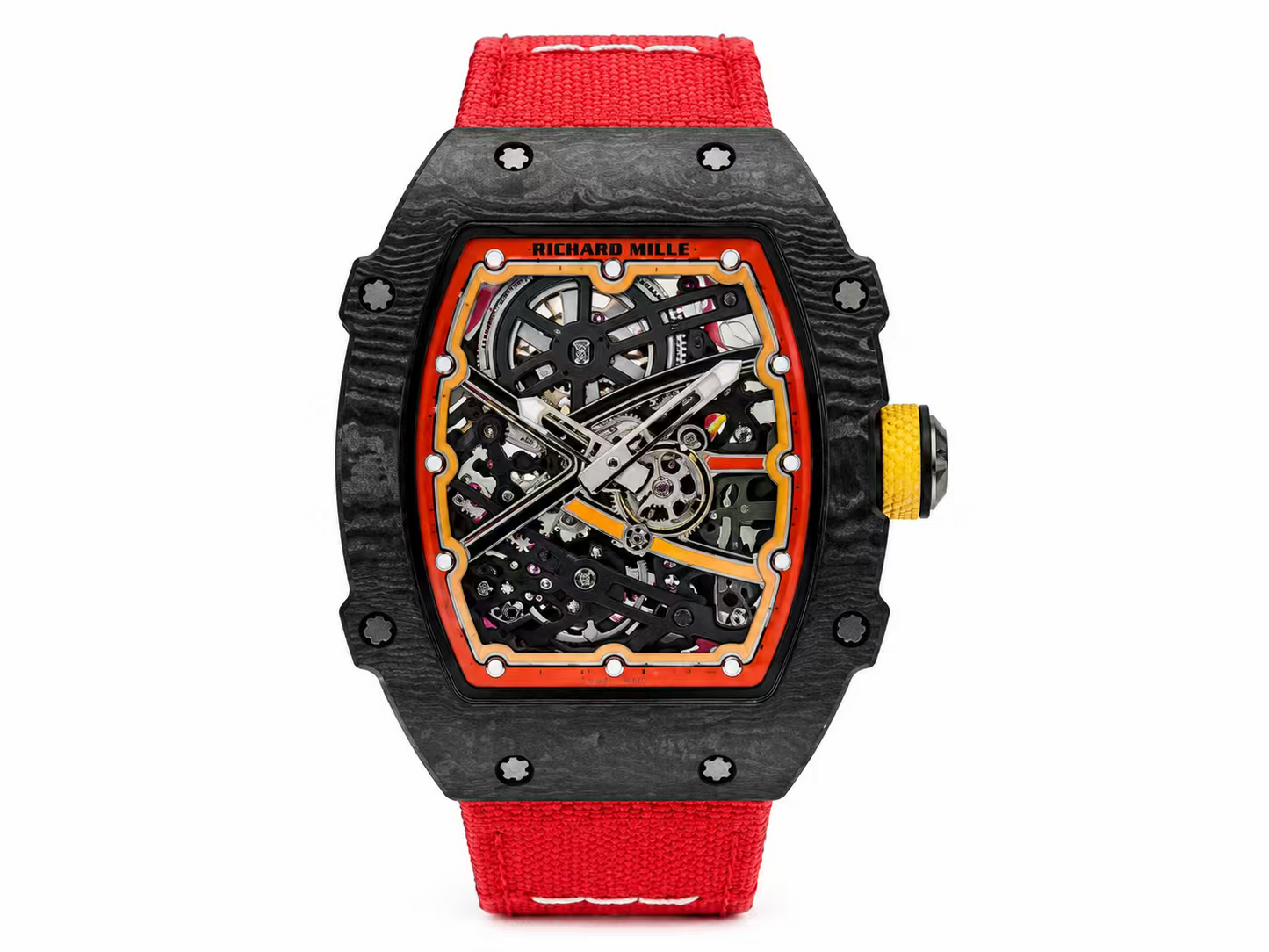 Richard Mille RM67-02 Black NTPT 1:1 Best Edition Skeleton Dial on yellow Nylon Strap CRMA7 Skeleton Movement