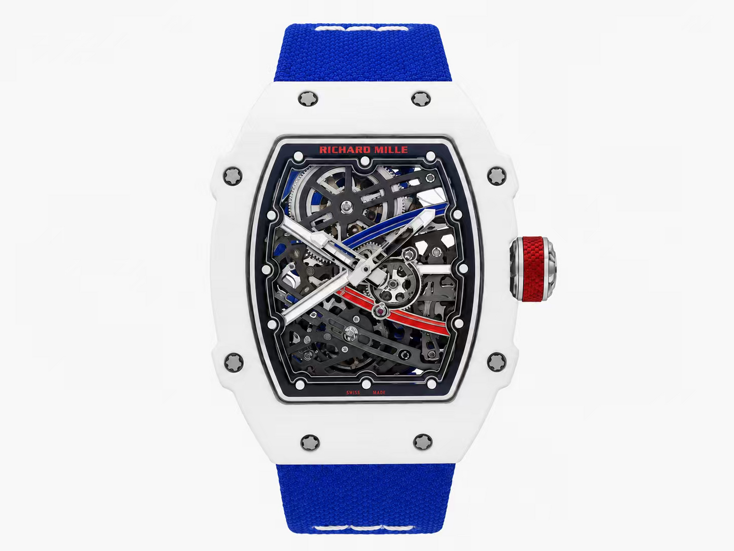 Richard Mille RM67-02 White NTPT 1:1 Best Edition Skeleton Dial on blue Nylon Strap CRMA7 Skeleton Movement